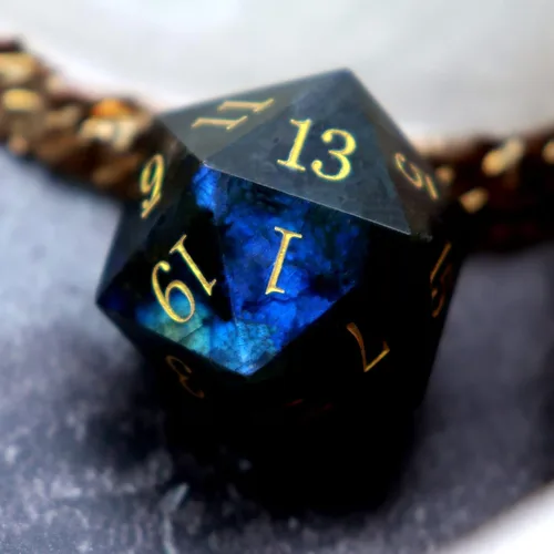 Miniatura 6 de Haxtec - Juego de dados de piedras preciosas de labradorita y piedra lunar, dados poliédricos DND con estuche premium compatible con juegos de mesa