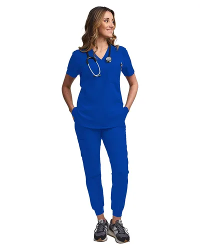 Miniatura 6 de Green Town - Conjunto de ropa quirúrgica para mujer, pantalón jogger y camiseta con cuello en V, 5 bolsillos, banda de yoga, uniforme de enfermería