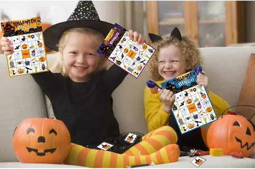 Miniatura 5 de Suministros de fiesta de juegos de bingo de Halloween para niños 24 jugadores