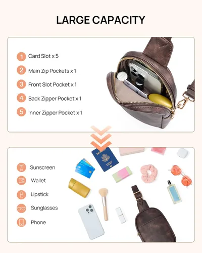 Miniatura 157 de Telena Riñonera pequeña para mujer, de cuero, cangureras, bolsa de pecho para mujer