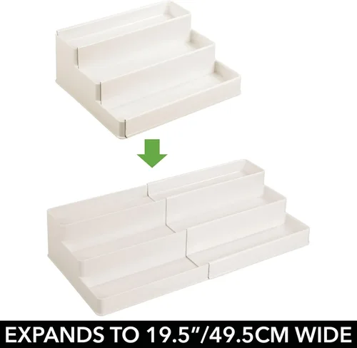 Miniatura 5 de mDesign Organizador de estante de plástico expandible de 3 niveles, almacenamiento para tocador de baño, gabinete, armario, cajón, capacidad