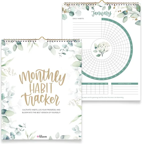 bloom daily planners Calendario de seguimiento de hábitos colgantes – Rastreador de hábitos inspirador de 12 meses sin fecha para objetivos diarios,