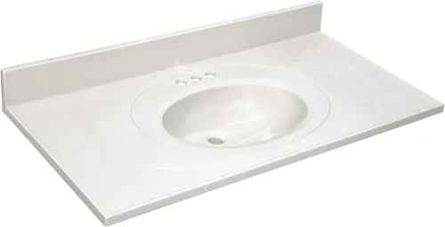 Miniatura 21 de Design House Tapa de tocador con lavabo, protector contra salpicaduras de 4 pulgadas, mármol cultivado, resistente a las manchas, agujeros Blanco