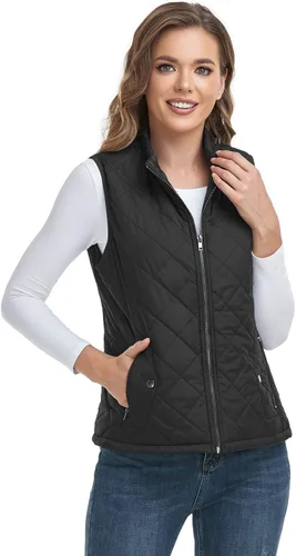 Miniatura 3 de LONGKING Chaleco para mujer con un bolsillo interior, cuello alto, ligero, con cremallera, acolchado, para mujer