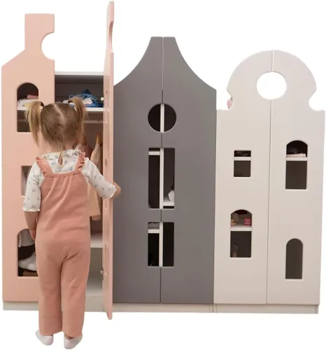 Miniatura 10 de Armario de vestir para niños pequeños fabricado en Europa, 9 colores de almacenamiento para niñas y niños, pintura a base de agua, armario de vestir