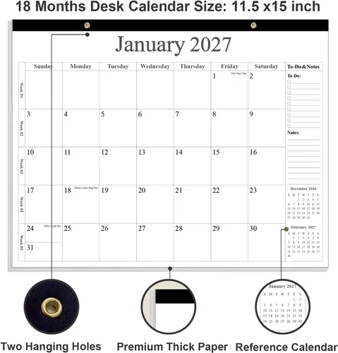 Miniatura 3 de Calendario de escritorio 2026 – Calendario 2026-2027 de enero de 2026 a junio de 2027, calendario de 18 meses con papel grueso para oficina, hogar