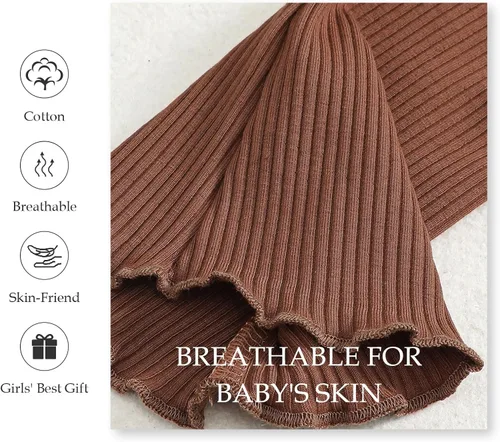 Miniatura 5 de SOBOWO Pantalones acampanados para bebé, paquete de 3 unidades para niña pequeña, color liso, acanalado, con volantes, pantalones acampanados