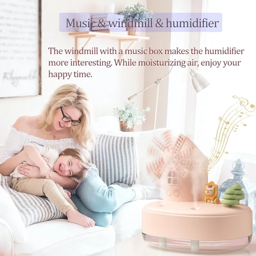 Miniatura 2 de Humidificadores ultrasónicos para dormitorio y oficina, humidificador de niebla fría con caja de música, humidificador de viento giratorio para bebé