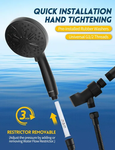 Miniatura 5 de Cabezal de ducha de alta presión para agua dura, 10 modos de pulverización, filtro suavizante de agua, filtros certificados CUPC y WaterSense