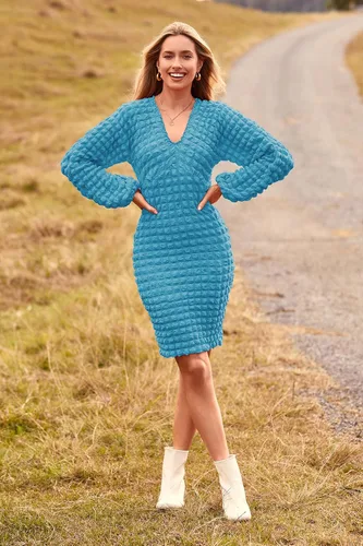 Miniatura 7 de PRETTYGARDEN Vestido ajustado de manga larga abombada con cuello en V para mujer