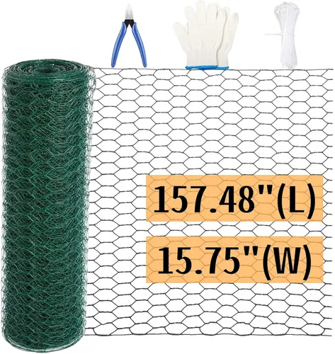 Alambre de pollo para arreglos florales, 15.75 x 157.48 pulgadas, malla de alambre de pollo floral verde, galvanizado hexagonal antioxidante de 0.6