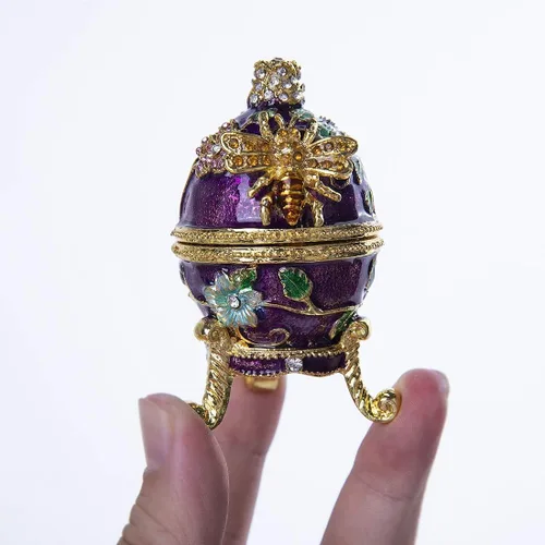 Miniatura 4 de YU FENG Faberge - Cajas para baratijas de huevo con bisagras, cristal con joyas, adorno de huevo de Pascua, caja de soporte para anillos, pintada a