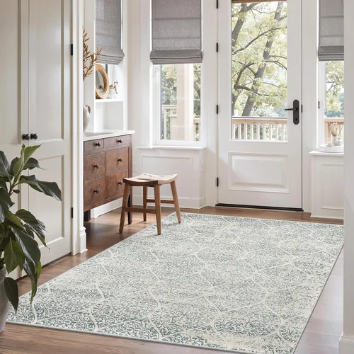 Miniatura 40 de Soalmost Alfombras de área de 5 x 7 pies para sala de estar, alfombras lavables florales beige para comedor, dormitorio, oficina en casa, alfombra