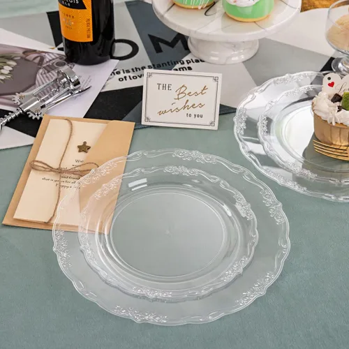 Miniatura 3 de U-QE 100 platos de plástico transparente, platos desechables transparentes, platos de plástico duro de alta calidad para fiestas, vacaciones