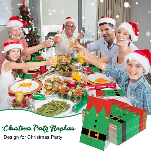 Miniatura 4 de 200 Pcs Christmas Napkins Disposable Paper Xmas Disposable Guest Towels Merry Christmas Dinner Napkins Design for Winter Holiday Party Supplies