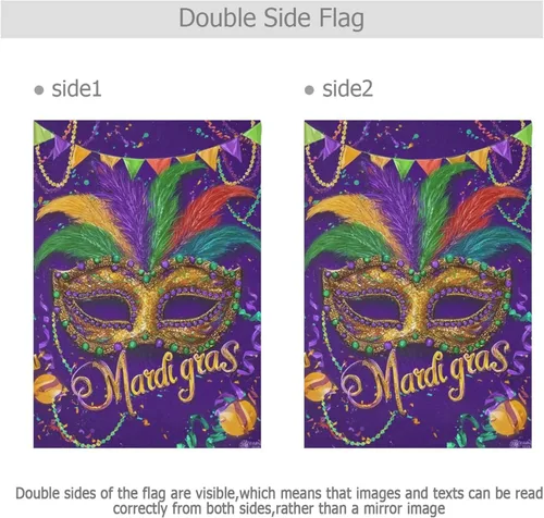 Miniatura 3 de Kcldeci Bandera de bienvenida con máscara de Mardi Gras de 45.7 x 61 cm, bandera de carnaval de flor de Lis para patio, grande, vertical, de doble