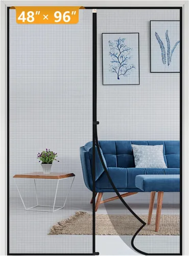 Miniatura 30 de Yotache - Puerta mosquitera magnética estrecha para puerta de 26 x 78 pulgadas, tamaño de malla de 28 x 79 pulgadas, malla de fibra de vidrio Negro