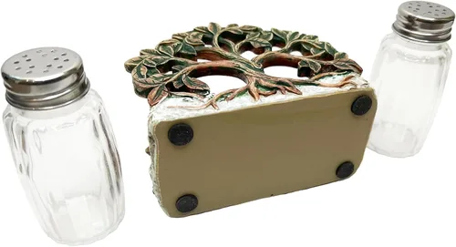 Miniatura 5 de Tree of Life - Juego de salero y pimentero, soporte y dos cocteleras de vidrio con tapas de acero inoxidable, decorativo, moderno, rústico, celta