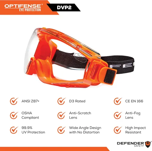 Miniatura 6 de Defender Safety Gafas de seguridad DVP2, gafas protectoras de policarbonato, anti arañazos, antiniebla, resistente a los impactos ANSI Z87