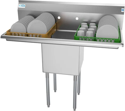 Miniatura 11 de KoolMore SA151512-15R3FA - Fregadero de cocina comercial NSF de acero inoxidable con 1 escurridor derecho, patas cruzadas y grifo, tamaño del tazón