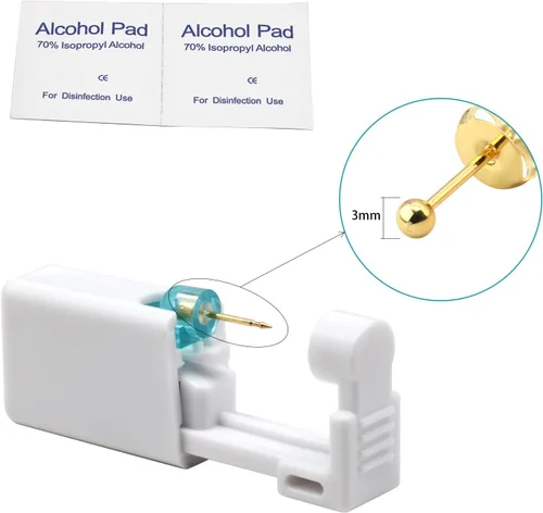 Miniatura 4 de Kit de perforación de oreja desechable fácil de usar, la pistola de perforación de oreja viene con 2 delicados aretes de perforación para perforar