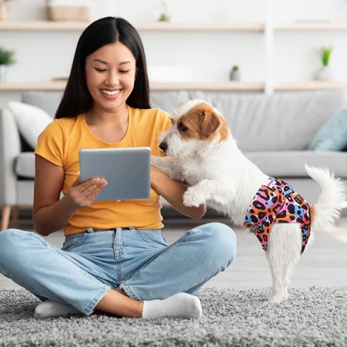 Miniatura 5 de Pañales reutilizables para perras femeninas, almohadillas lavables para orina de cachorro con correa ajustable para perros pequeños en calor e