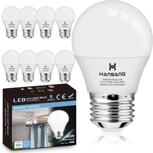 Miniatura 11 de Bombilla LED E26, luz blanca cálida de 2700 K, bombillas pequeñas equivalentes a 60 W, bombilla E26 para ventilador de techo, forma A15, 600 lm 120