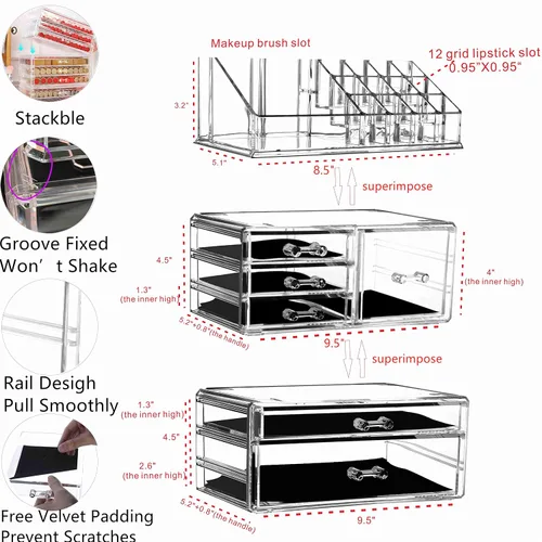 Miniatura 2 de Cq acrylic Organizador de Maquillaje Transparente para Encimera, Pequeño de 4 Cajones para Almacenamiento de Cosméticos, Lindos Organizadores
