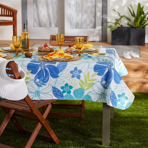 Miniatura 4 de DII Colección de manteles de vinilo para verano con respaldo de franela y diseño floral, rectangular 60x84, Tropical Bahama