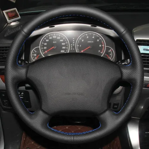 Miniatura 2 de Cubierta de cuero negro del volante del coche para Toyota Land Cruiser Prado 120e DIY mano-cosido cubiertas del volante del coche