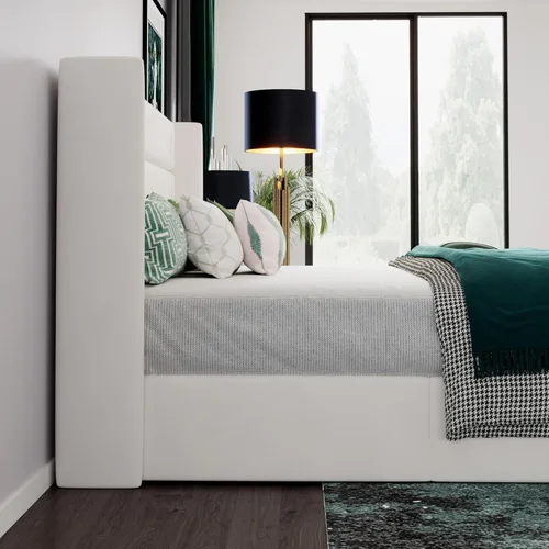 Miniatura 6 de SHA CERLIN Cama de Almacenamiento Elevable Tamaño King/Tapizada en Terciopelo/Cabecera Moderna con Respaldo de Ala/Marco de Cama Plataforma Blanco
