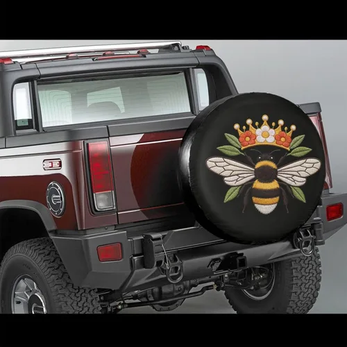 Miniatura 2 de Bee Crown Flowers Embroidery Spare Tire Cover Wheel Protectors Dust-Proof Wheel Tire Cover Fit Trailer, Rv, Sand Many Vehicle 14inch