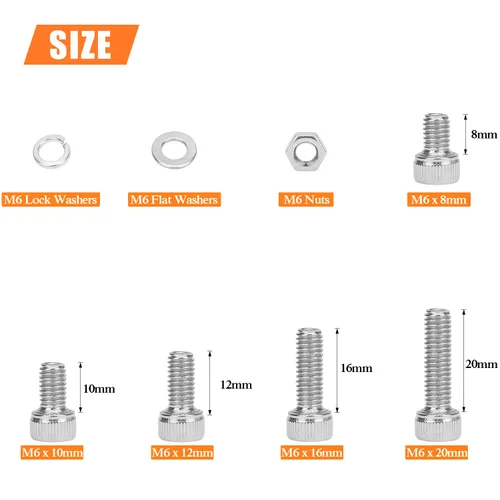 Miniatura 3 de HELIFOUNER 140 piezas M6 x 0.315 in /0.394 in /0.472 in /0.630 in /0.787 in, cabeza hexagonal, tornillos métricos, arandelas, tuercas, kit