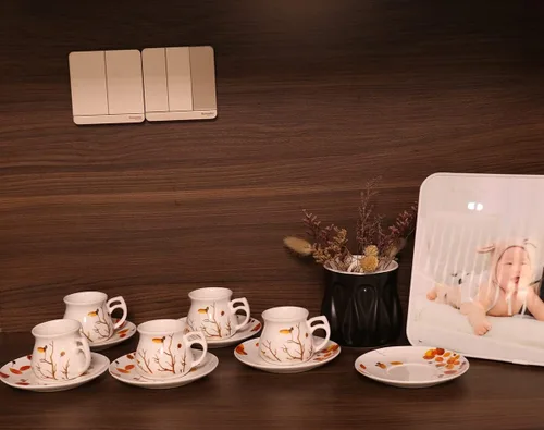 Miniatura 8 de GuangYang Juego de 6 tazas y platillos de café expreso de 2.5 onzas, diseño de otoño