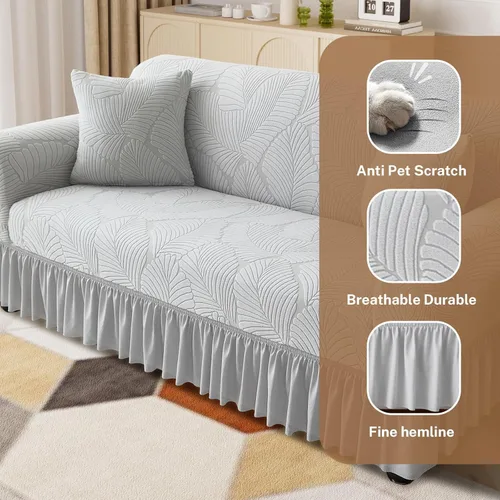 Miniatura 4 de WONGS BEDDING Funda de terciopelo elástico para sofá, funda acolchada con falda, apta para mascotas, duradera, lavable, elástica, de fácil ajuste