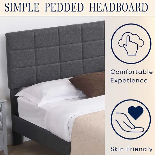 Miniatura 3 de Base de cama Queen con cabecera de tela, marco de cama tapizado, marco de cama resistente con soporte de listones de madera, base de colchón,