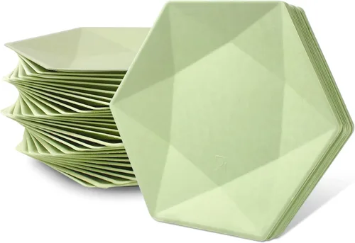 Miniatura 9 de Paquete de 30 platos de papel desechables de 8 pulgadas, platos de papel hexagonal azul, platos de postre 100% biodegradables para bodas