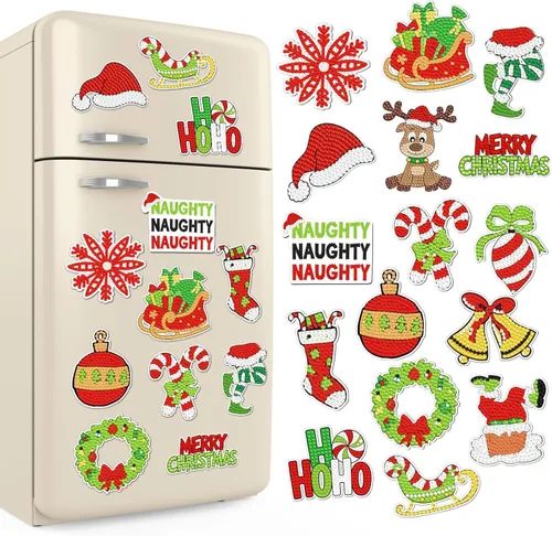 Miniatura 20 de Umigy 16 piezas de imanes de arte de diamante de Pascua para refrigerador, imanes de pintura de diamante de primavera, huevos DIY, gnomo, camión