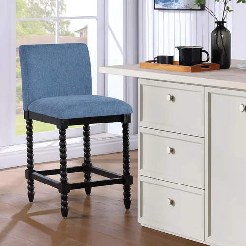 Miniatura 7 de DUHOME Taburete de mostrador de husillo con asiento acolchado de resorte, taburetes de bar de madera de granja de 26 pulgadas de altura