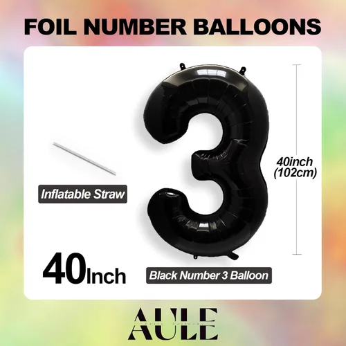 Miniatura 3 de AULE Globos grandes de 40 pulgadas, número 0, negros, grandes, de papel de aluminio, globos de número de helio 0-9, gigantes, jumbo, felices
