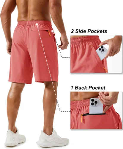 Miniatura 8 de TACVASEN Pantalones cortos deportivos para correr para hombre, 9 pulgadas, de secado rápido, pantalones cortos ligeros de verano, 3 bolsillos
