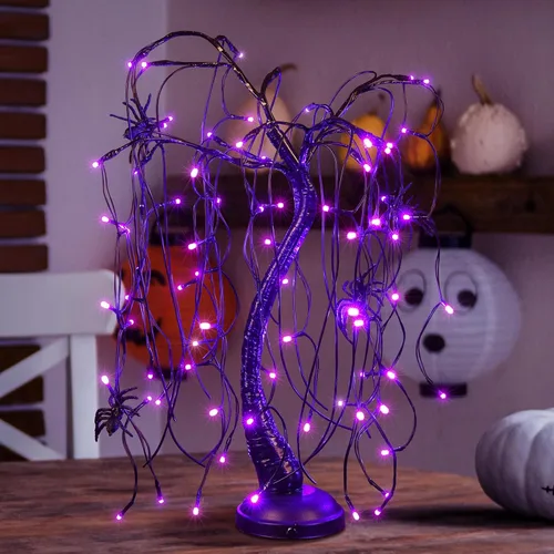 Miniatura 8 de Luz de bonsái de sauce iluminada de 24 pulgadas para Halloween, 80 luces LED naranjas, lámpara de mesa, árbol artificial, decoración de escritorio
