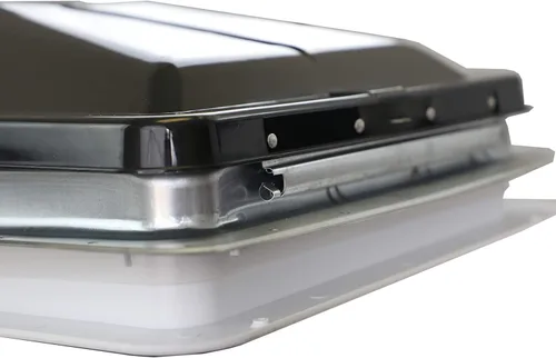 Miniatura 3 de Ventilador de techo RV de 14 pulgadas con tapa estilo cuña ahumada, anillo de adorno de 1 pulgada, masilla y tornillos 74112A-PS