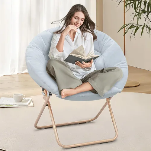 Miniatura 56 de Cómoda silla con platillo, silla de sala de estar, silla plegable acolchada suave de piel sintética, cómoda silla cuadrada de luna para sala