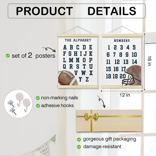 Miniatura 2 de BONETAT Póster de números y alfabeto para guardería de niños pequeños, decoración de pared para sala de juegos, tabla de pared ABC, decoración