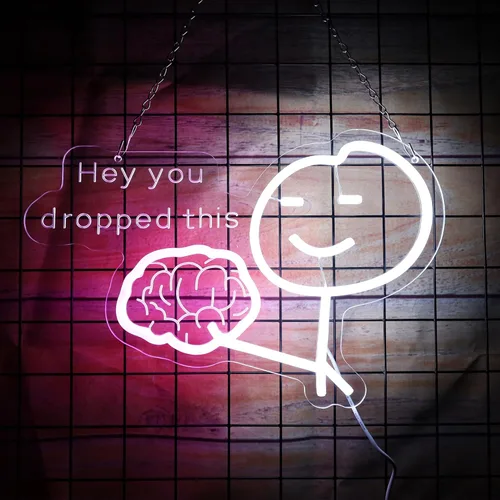 Miniatura 6 de Letrero de neón LED divertido con texto en inglés "Hey You Drop This Brain", luz de neón para hombres, decoración de habitación, oficina, regalos