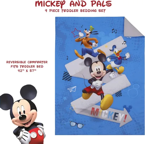 Miniatura 5 de Disney Mickey Mouse y sus amigos - Juego de cama para niños pequeños de 4 piezas - Sábanas ajustadas, funda de almohada, sábana encimera y edredón