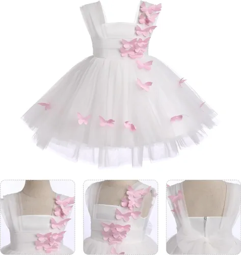 Miniatura 3 de Vestido tutú de tul para niña pequeña, vestido de mariposa y flores para niña, trajes formales de cumpleaños, vestidos de pastel