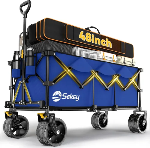Miniatura 8 de Sekey Carro plegable extendible de 48" de largo con capacidad de peso de 440 libras, carrito de jardín plegable de uso pesado de 300L con ruedas