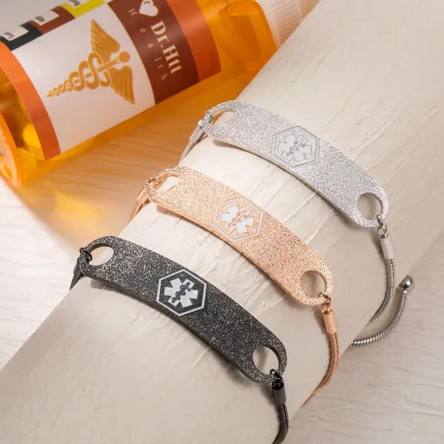 Miniatura 3 de BYFDIY Pulsera de alerta médica personalizada de latón, ajustable, grabada, pulsera de identificación médica, regalos de joyería de emergencia